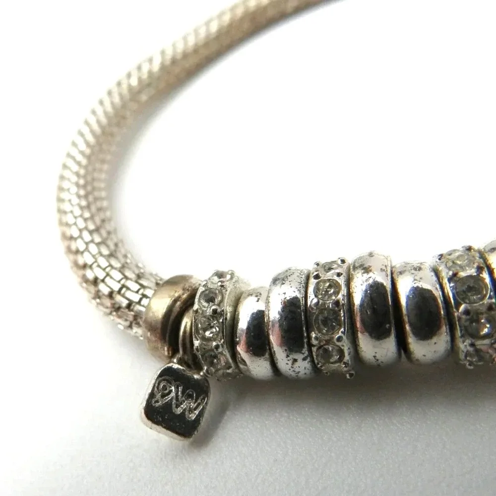 Silver Tone Mesh Chain‎ Bracelet Crystal Rhinestone Beads Charm Womens Fashion